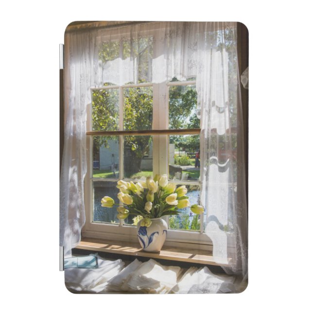 Window with lace curtain and tulips iPad mini cover (Front)