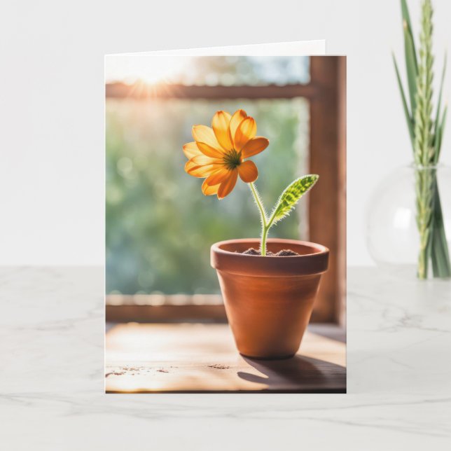 Window With Orange Daisy Thinking Of You Card (Front)