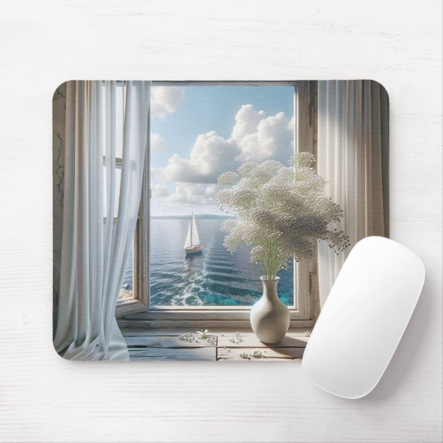 Window With Sailboat Ocean View Mouse Pad (With Mouse)