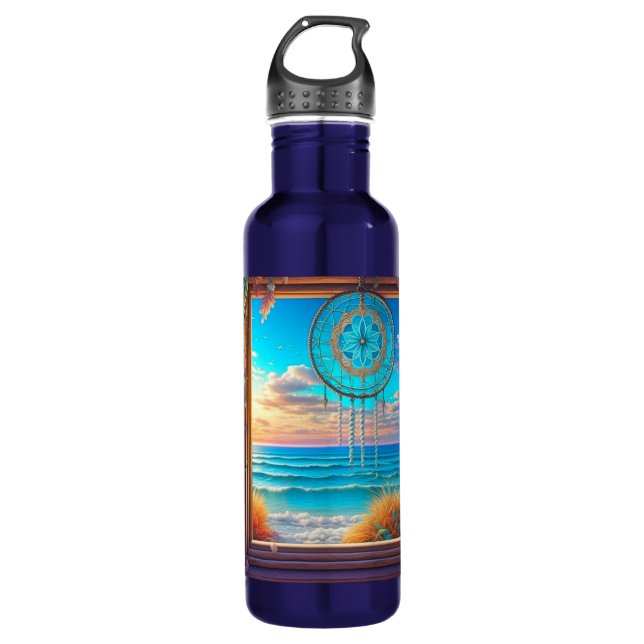 Window with Suncatcher Overlooking the Ocean Stainless Steel Water Bottle (Front)