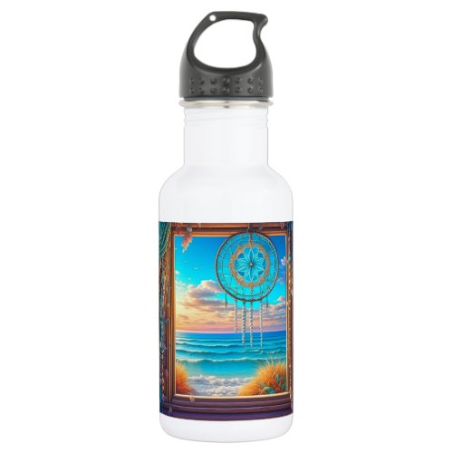 Window with Suncatcher Overlooking the Ocean Stainless Steel Water Bottle