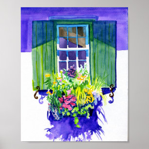 Windowbox watercolor poster