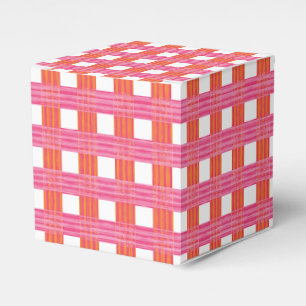 Windowpane Weave Gingham in Pink and Orange Favor Boxes