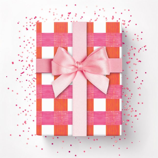 Windowpane Weave Gingham in Pink and Orange Wrapping Paper (Creator Uploaded)