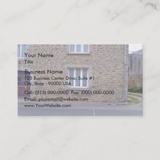 Customizable Windows In Rough Stone Wall House With Lace Curtai Business Card Templates