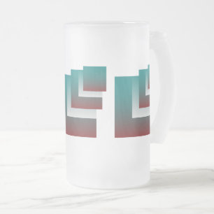 Windows in teal burgundy white frosted glass beer mug