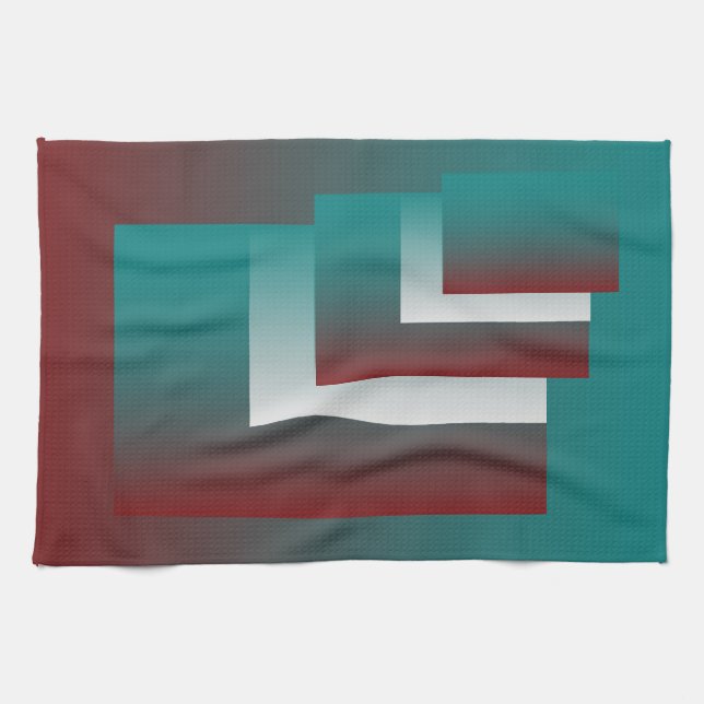 Windows in teal burgundy white kitchen towel (Horizontal)