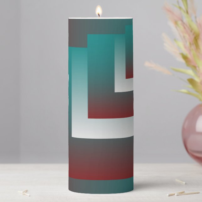 Windows in teal burgundy white pillar candle (In Situ)