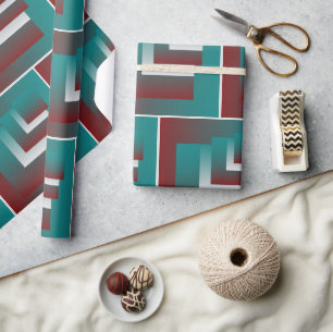 Windows in teal burgundy white wrapping paper