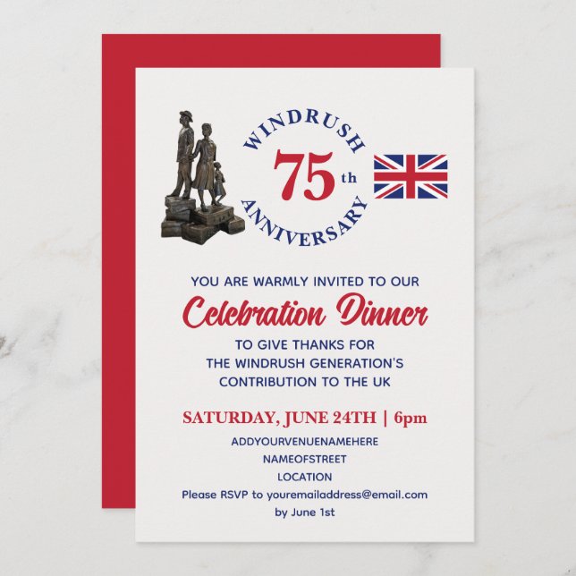 WINDRUSH 75th Anniversary Union Jack Invitation (Front/Back)
