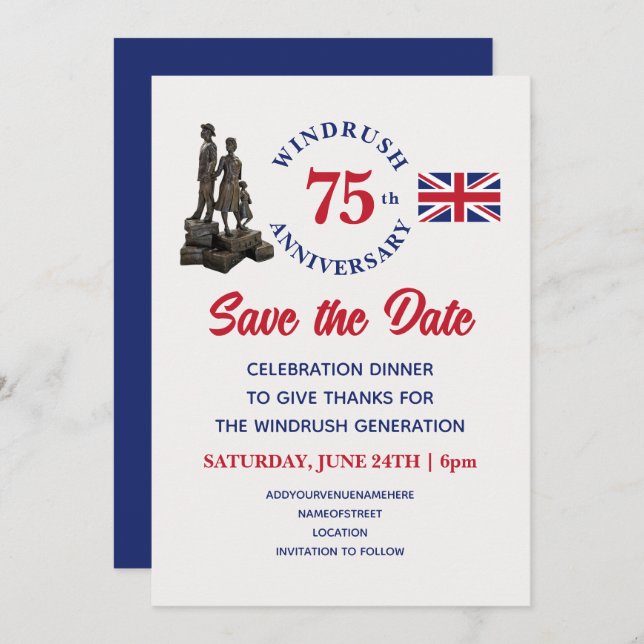 WINDRUSH 75th Anniversary Union Jack Save The Date (Front/Back)