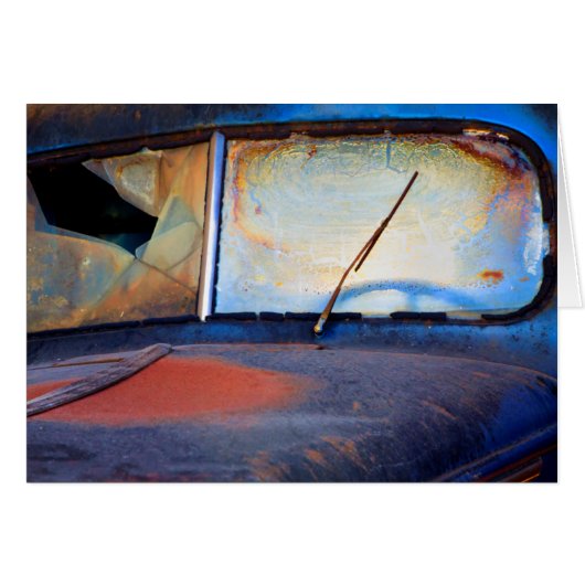 Windshield of an old rusty truck cards (Front Horizontal)