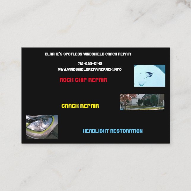 Windshield Repair & Headlight restoration business Card (Front)