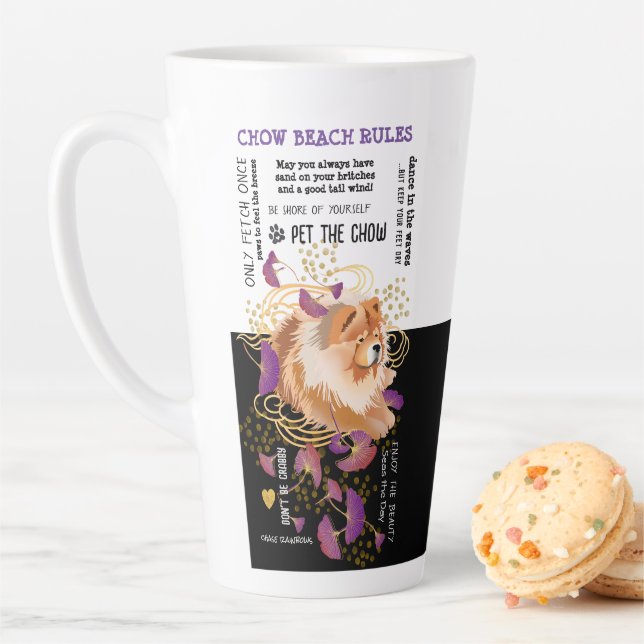 WINDSONG  CHOW BEACH RULES latte mug (In Situ)