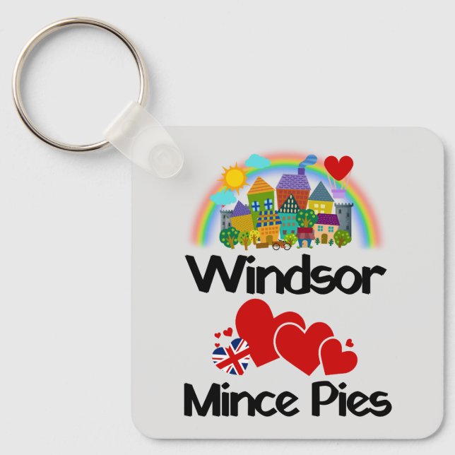 Windsor, Berkshire Loves Mince Pies Keychain (Front)