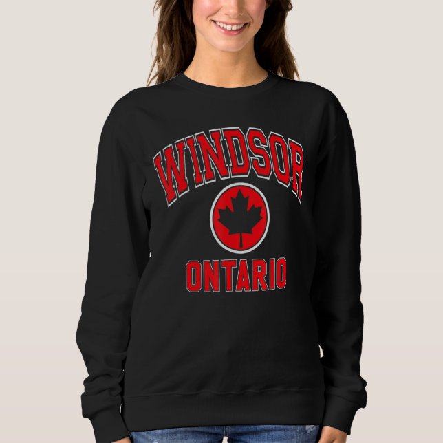Windsor Canada Maple Leaf Circle Varsity Style Red Sweatshirt (Front)