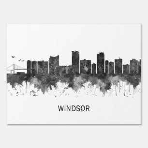 Windsor Canada Skyline BW Sign