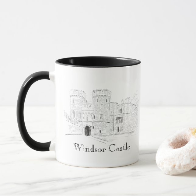 Windsor Castle Iconic Landmark Illustration Mug (With Donut)