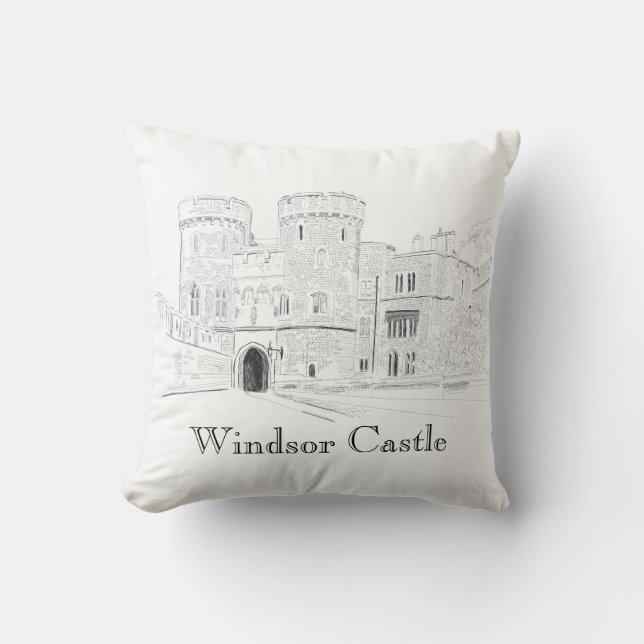 Windsor Castle Iconic Landmark Illustration Throw Pillow (Front)