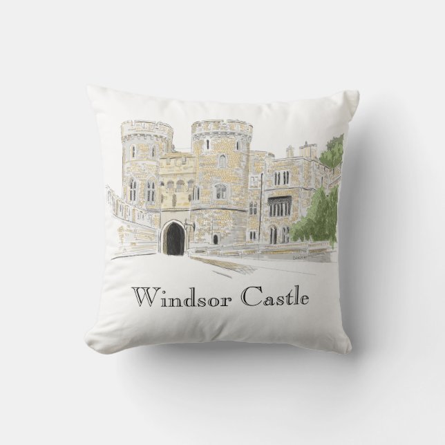 Windsor Castle Iconic Landmark Illustration Throw Pillow (Front)