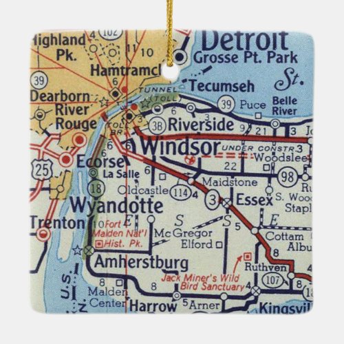 Windsor ON Vintage Map Ceramic Ornament