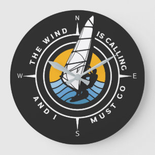 Windsurf, the wind is calling and I must go Large Clock
