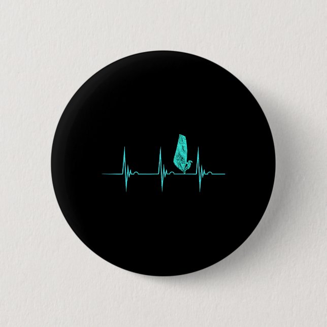 Windsurfer Heartbeat Ekg Pulse Water Sport Windsur Button (Front)
