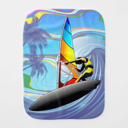 WindSurfer on Big Ocean Waves Baby Burp Cloth