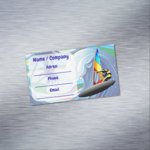 WindSurfer on Big Ocean Waves Business Card Magnet