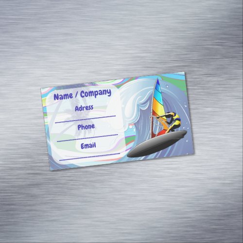 WindSurfer on Big Ocean Waves Business Card Magnet