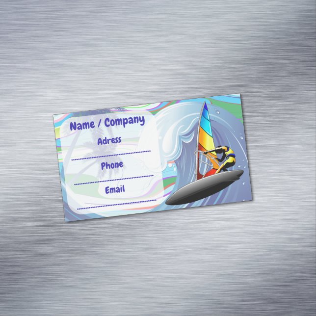 WindSurfer on Big Ocean Waves Business Card Magnet (In Situ)