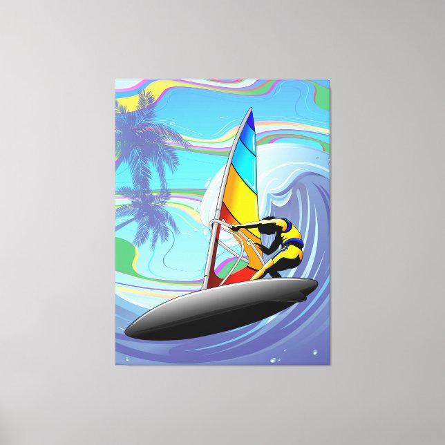 WindSurfer on Big Ocean Waves Canvas Print (Front)