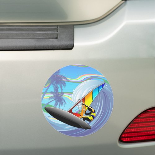 WindSurfer on Big Ocean Waves Car Magnet