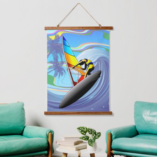 WindSurfer on Big Ocean Waves Hanging Tapestry