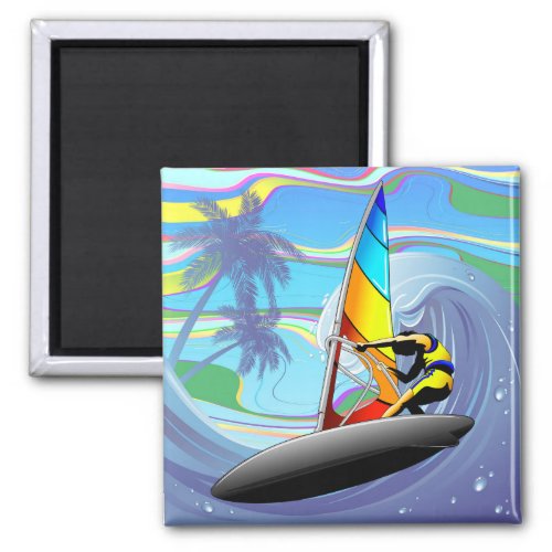 WindSurfer on Big Ocean Waves Magnet