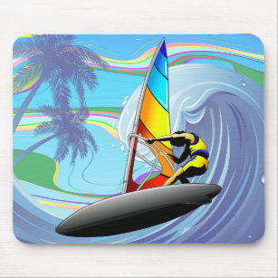 WindSurfer on Big Ocean Waves Mouse Pad