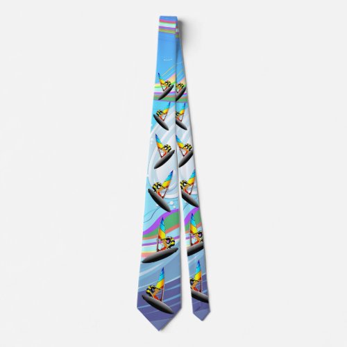 WindSurfer on Big Ocean Waves Neck Tie