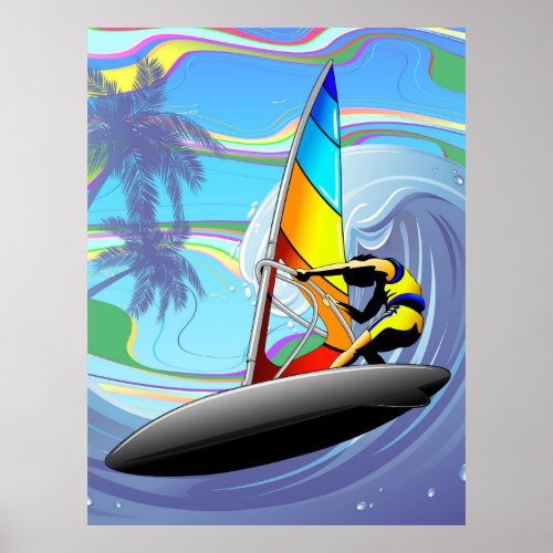 WindSurfer on Big Ocean Waves Poster