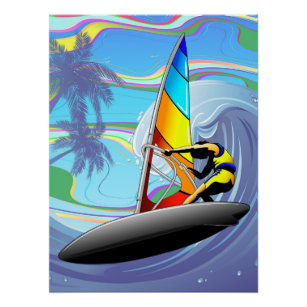 WindSurfer on Big Ocean Waves Poster