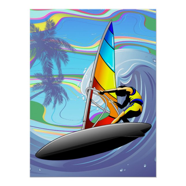 WindSurfer on Big Ocean Waves Poster (Front)