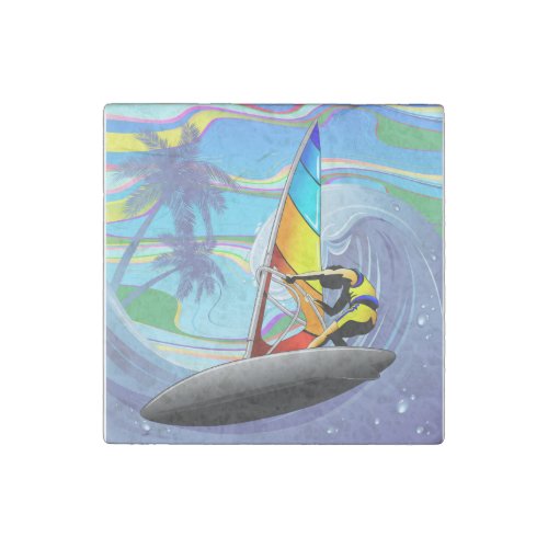 WindSurfer on Big Ocean Waves Stone Magnet