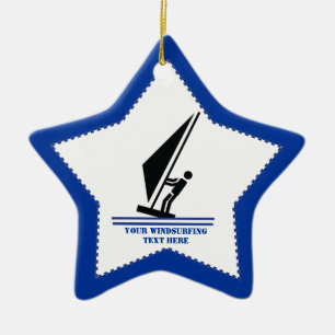 Windsurfer on board black, blue windsurfing custom ceramic ornament
