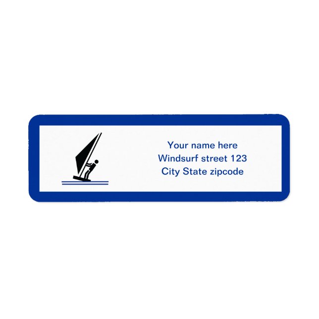Windsurfer on board black, blue windsurfing custom label (Front)