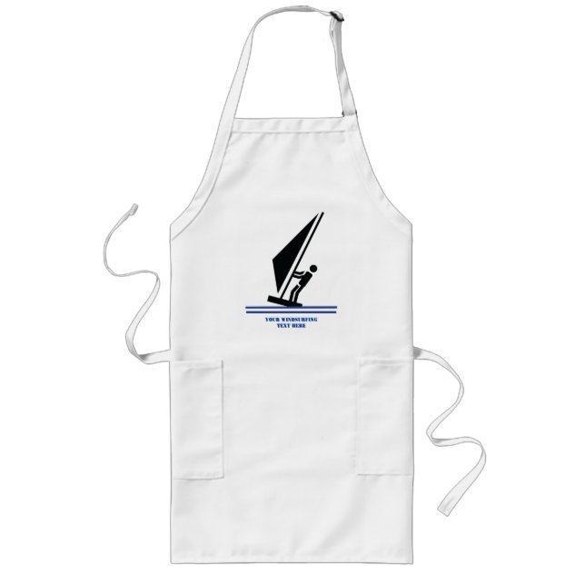 Windsurfer on board black, blue windsurfing custom long apron (Front)