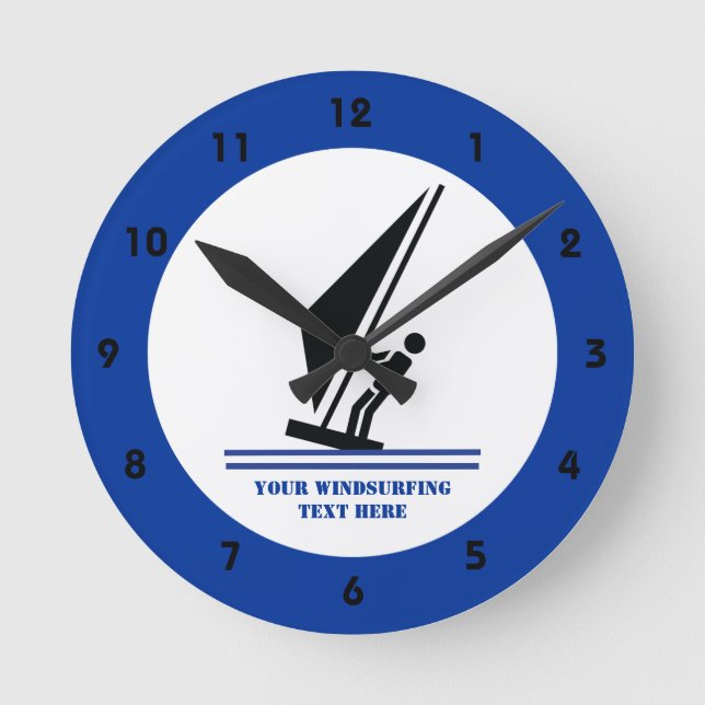 Windsurfer on board black, blue windsurfing custom round clock (Front)
