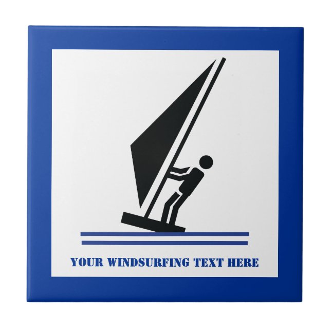 Windsurfer on board black, blue windsurfing custom tile (Front)