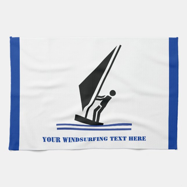 Windsurfer on board black, blue windsurfing custom towel (Horizontal)