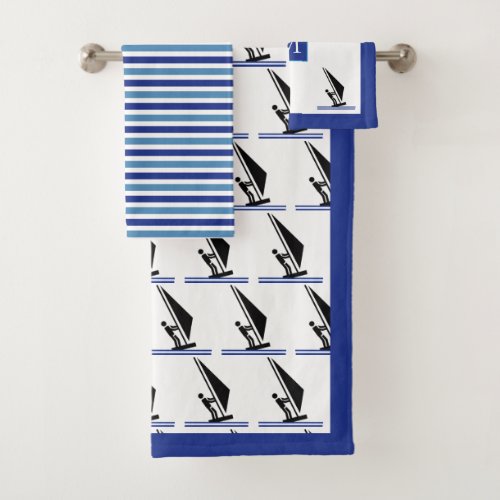 Windsurfer on board monogram stripes windsurfing bath towel set