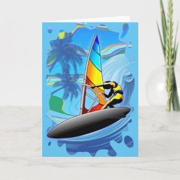 Windsurfer On Ocean Waves Greeting Card by Bluedarkat at Zazzle
