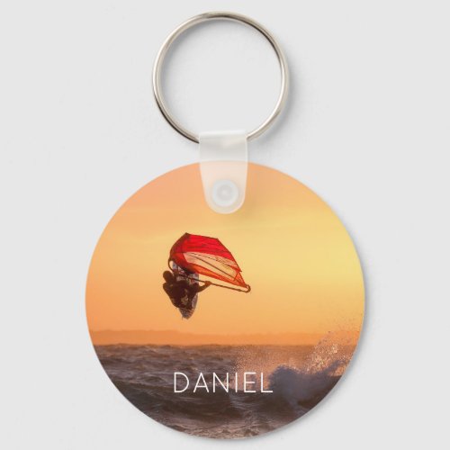 Windsurfing At Sunset Surfer Sailboarding Keychain